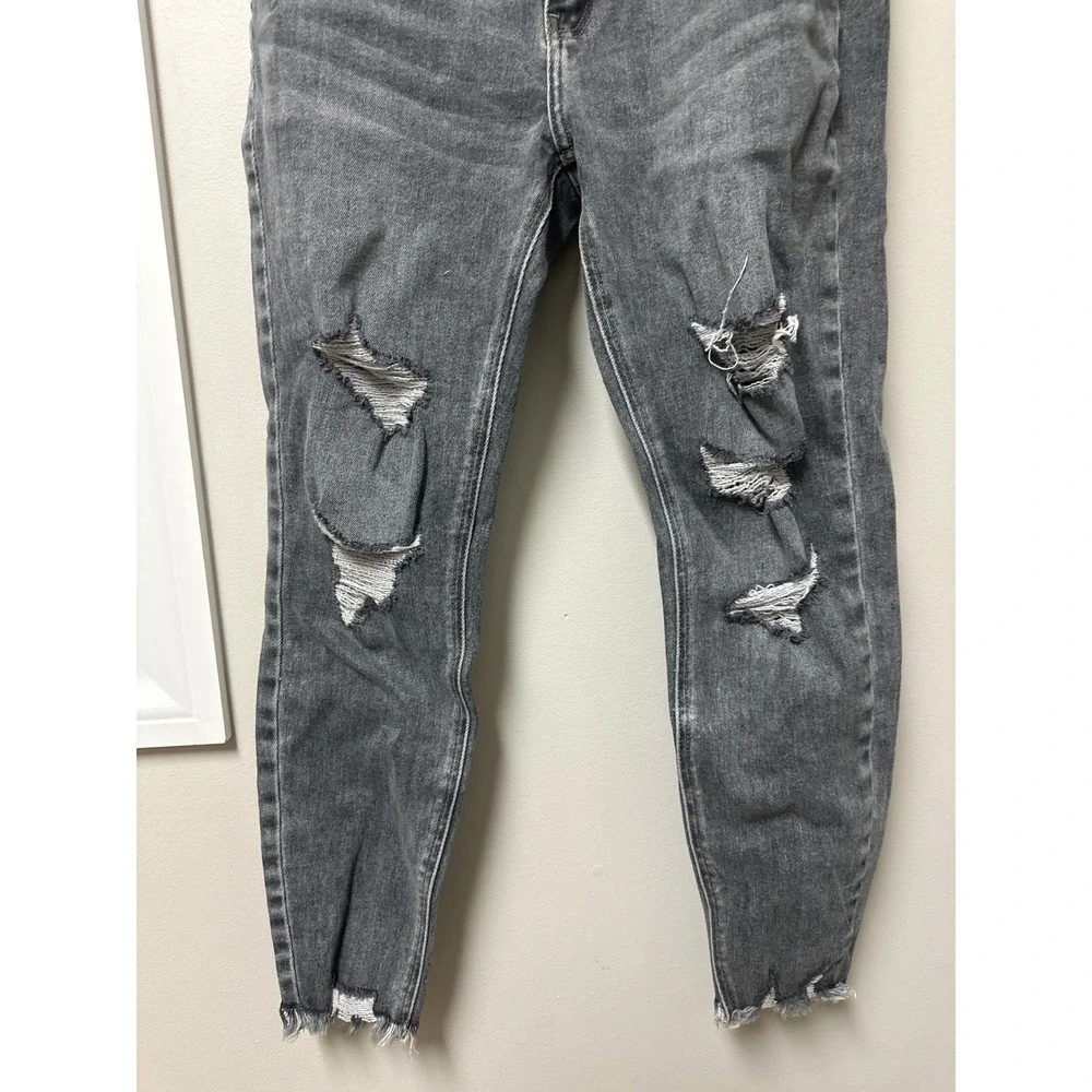 Kancan Jeans Womens Grey Distressed Skinny High Rise Jeans Cut 40452 Size 11‎ 29